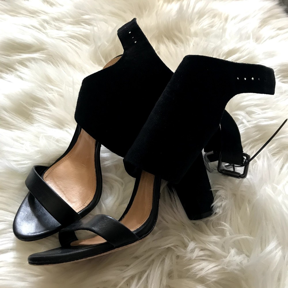 Schutz Rosina Leaf Kid Suede Black Block Heel Open Toe Dress Sandal size 6